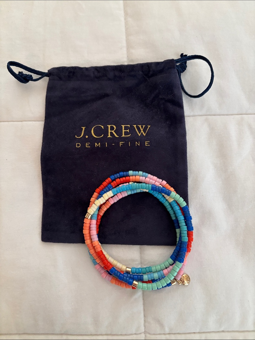 J. Crew Coral, Blue & Mint Multi-Bead Stretch Bracelet Set NWOT